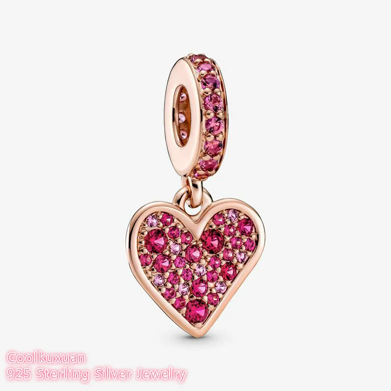 

Autumn Original 925 Sterling Silver Rose gold Pave Freehand Heart Dangle Charm beads Fits Pandora bracelets Jewelry Making