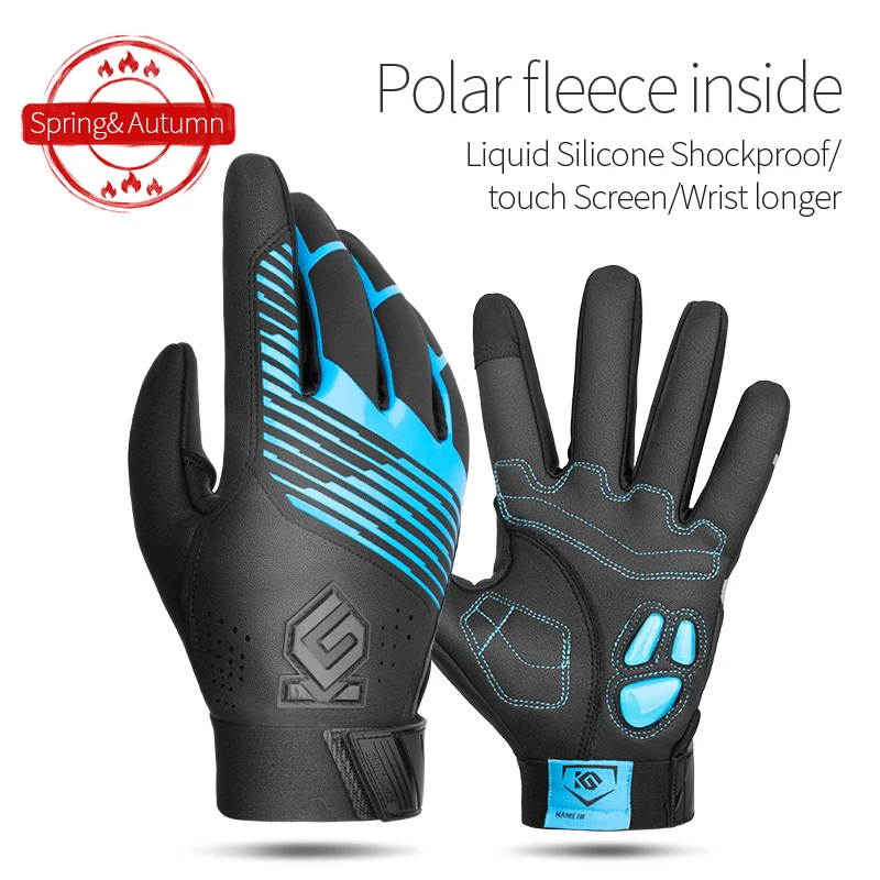 91055 Blue Winter Coolизменить ветрозащитные велосипедные перчатки полный палец Спорт езда MTB велосипед перчатки сенсорный экран Зима Осень велосипедные перчатки для мужчин и женщин - Цвет: 91055 Blue Winter