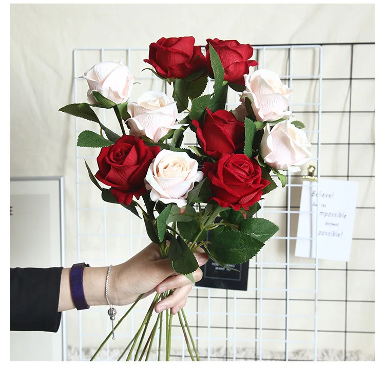 JAROWN Artificial Flannel Rose INS Simulation Flower Home Decoration Festival Wedding Flower Wall DIY Plant Wall Fake Flower (19)