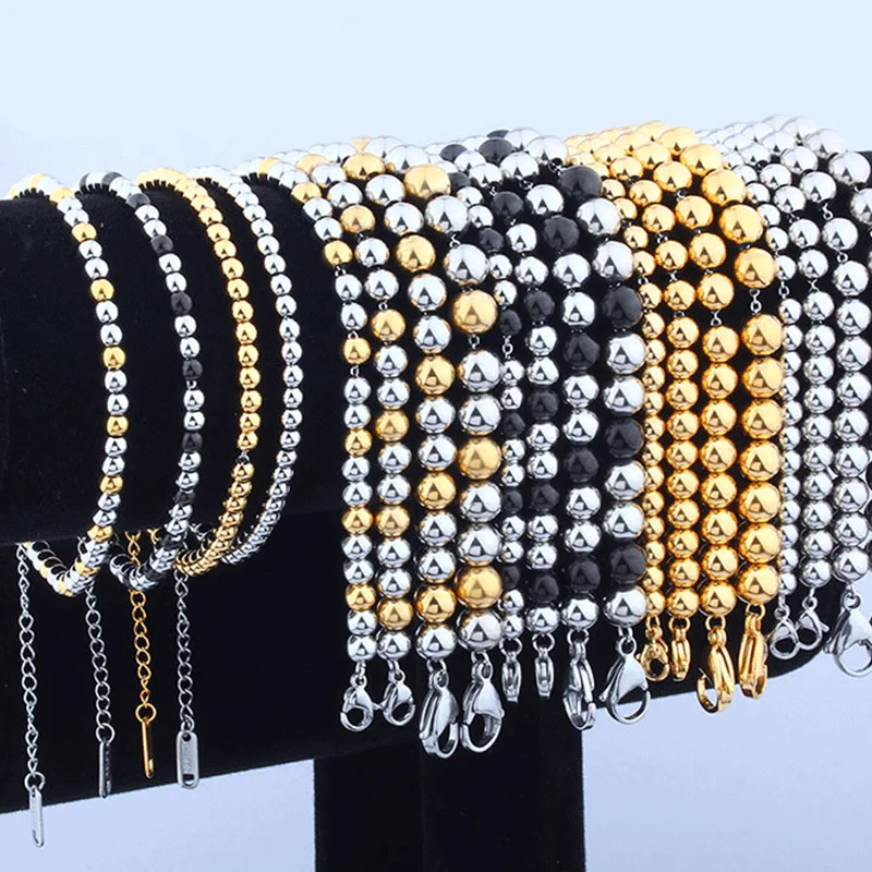 Pulsera de cuentas de acero inoxidable para hombre y mujer, brazaletes minimalistas con estilo Punk, cadena de oro, joyería