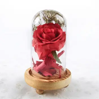 

Glass Dome Light Silk Sesame Flower Lights with LED Light Strings Saved on Wooden Base for Valentine's Day freeshipping