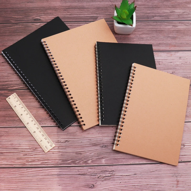

4pcs high quality kraft paper hardcover horizontal spiral A5 notebook stationery diary memo