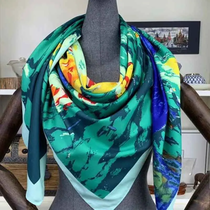 Роскошный бренд шелковый шарф женские Большие шали палантины военный корабль квадратные шарфы с принтом Echarpes Foulards Femme банданы-повязки 130 см - Цвет: 29