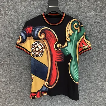 

Europe &America Men/women's retro print casual Tee high quality cotton women's loose T-shirt B505