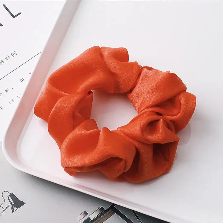 Orange Винтажные атласные резинки для волос, эластичные резинки, модные повязки на голову, резинки для волос для женщин и девушек, однотонные головные уборы, аксессуары для волос - Цвет: Orange