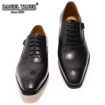 

ITALIAN SHOES MEN LEATHER BUCKLE STRAP BUSINESS OFFICE BLACK SHOES LACE UP BROCUE FORMAL POINTED TOE OXFORDS SHOE FASHION DRESS
