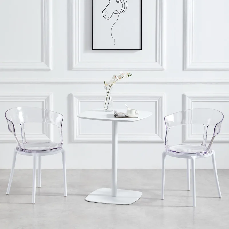 Nordic Plastic Dining Chairs Kitchen Living Room Transparent Stool Bedroom Balcony Backrest Armchair Negotiation Lounge Chair