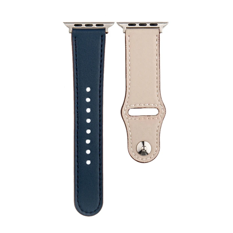 ONEON 38mm 42mm Apple Watc Strap Cow Leather Watch Band with Contrast Color Breathable Replacement Watchband 4