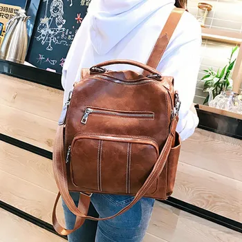 

College Style Retro Backpack Women New Wild Fashion Large Capacity Travel Backpacks Ladies Pu Leather Student School Bag