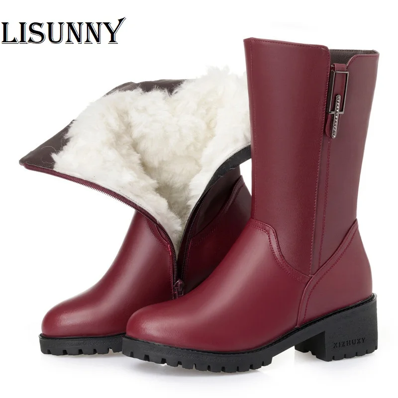 2020 Australian wool Women snow long boots genuine leather female ...