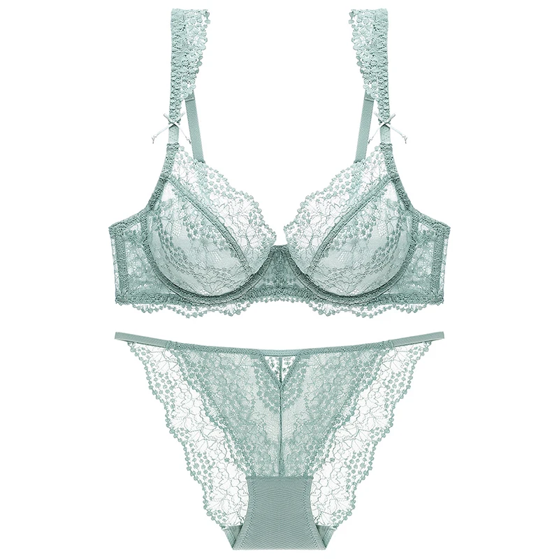 Комплект нижнего белья женский кружевной ультратонкий бюстгальтер с глубоким