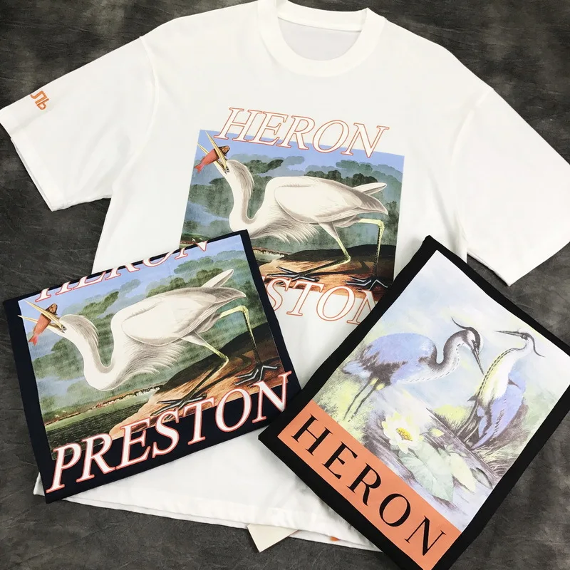 

Street wear Heron Preston T Shirts Embroidery CTNNB Red-Crowned Crane Cotton T Shirt Hip Hop Couple Men Women Heron Preston Tees