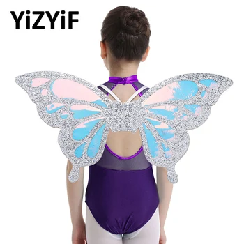 

Wings Kids Girls Fairy Costume Princess Sparkling Glittery Holographic Wings for Cosplay Party Performance Dress Up Accessories