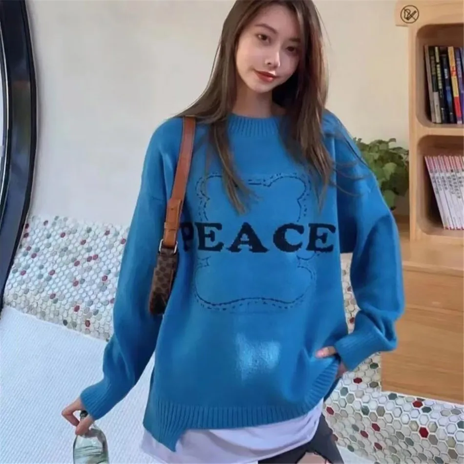 Autumn Winter Plus Velvet Women Letter Little Bear O-Neck Letter Pullover Sweater All-Match Korean Warm Tops TT0953 turtleneck Sweaters