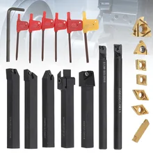 Juego de soportes de herramientas de torneado de barra taladradora 45HRC, vástago de 12mm, con insertos de carburo, herramientas de torno de operaciones de acabado semiacabado, 7 unidades