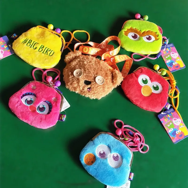 1PC Lovely Cartoon Embroidery Animal Plush Coin Purses Unisex Wallet Shoulder Bags Plush Bag