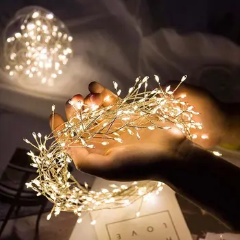 배터리 작동 구리 와이어 화환 요정 조명 100/200led 요정 클러스터 폭죽 문자열 빛 정원 크리스마스 장식