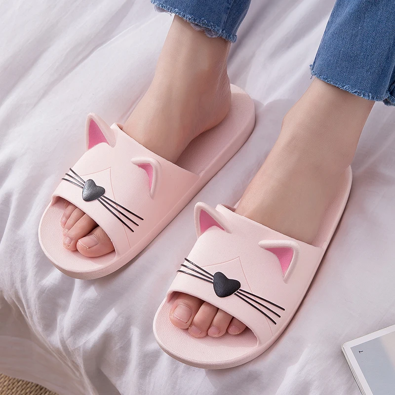 Zapatillas de casa con orejas de gato para hombre y mujer, chanclas de baño  antideslizantes, sandalias de interior, zapatos planos de  verano|Zapatillas| - AliExpress