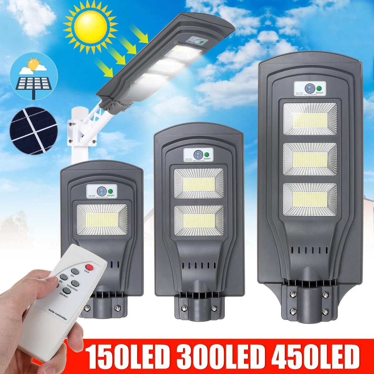 

200W 400W 600W LED Outdoor Solar Street Light Solar Powered IP67 Wall Lamp Radar Motion Remote Light Control for Garden Yard