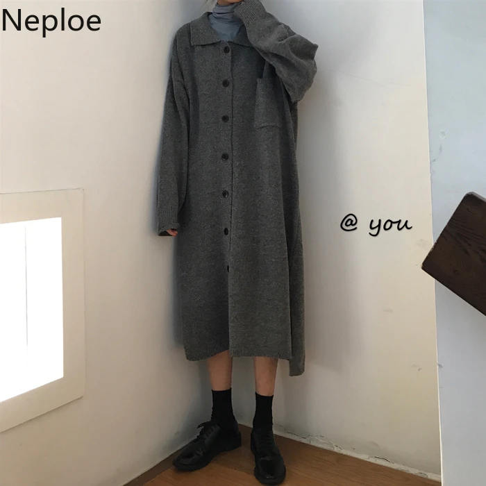 Neploe Осень корейский женский свитер пальто новая Длинная трикотажная куртка женская элегантная однобортная негабаритная верхняя одежда 55263
