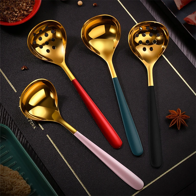 One Pack Stainless Steel Utility Spoon Set Stainless Steel Cutlery Set  Stainless Steel Gold Spoon Metal Cutlery Chinese Style Spoon Gold 2 Pieces