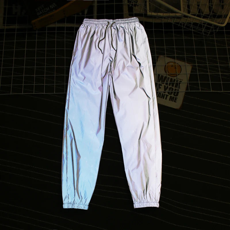 

Trend Brand Men Reflective jogger Pants men/women High Street Drawstring gray solid Pants Fashion Hip Hop Harem Pants Male