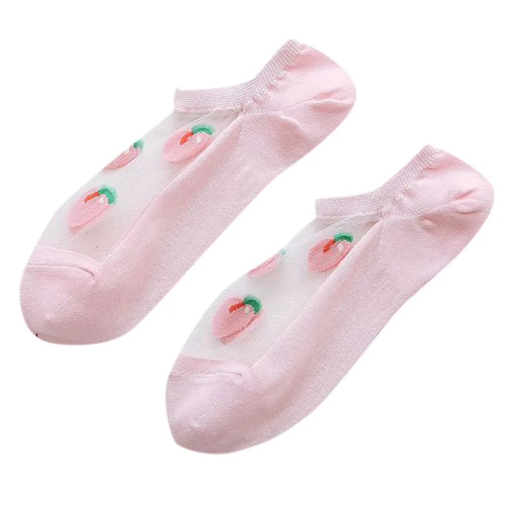 Women Casual Summer Fashion Transparent Silk Fruit Print Socks Short Cute Sock 2020 new