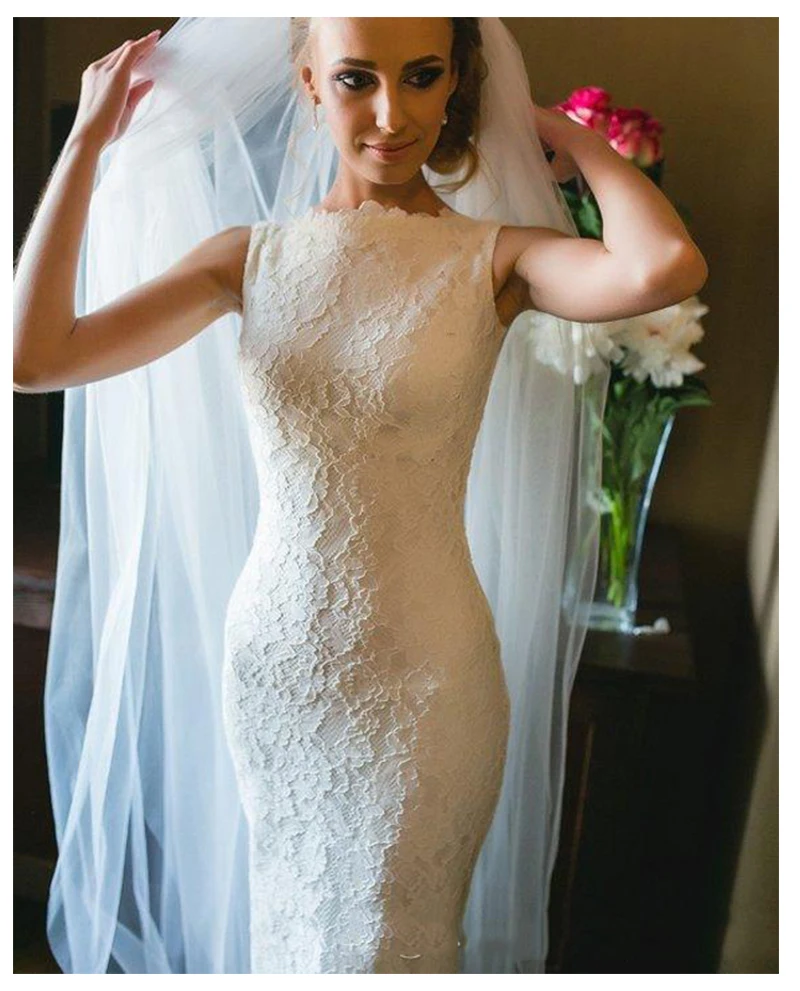 LORIE-2019-White-Mermaid-Wedding-Dress-High-Neck-Appliqued-Tulle-Stare-Sleeves-Boho-Wedding-Gown-Long