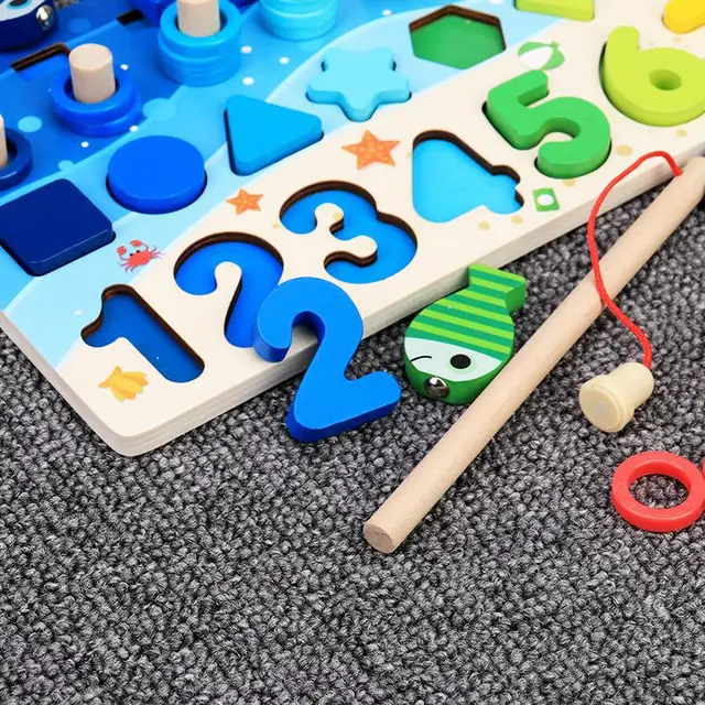 Montessori Educational Wooden Toys Children Busy Board Math Fishing Children's Wooden Preschool Montessori Toy Counting Geometry 3