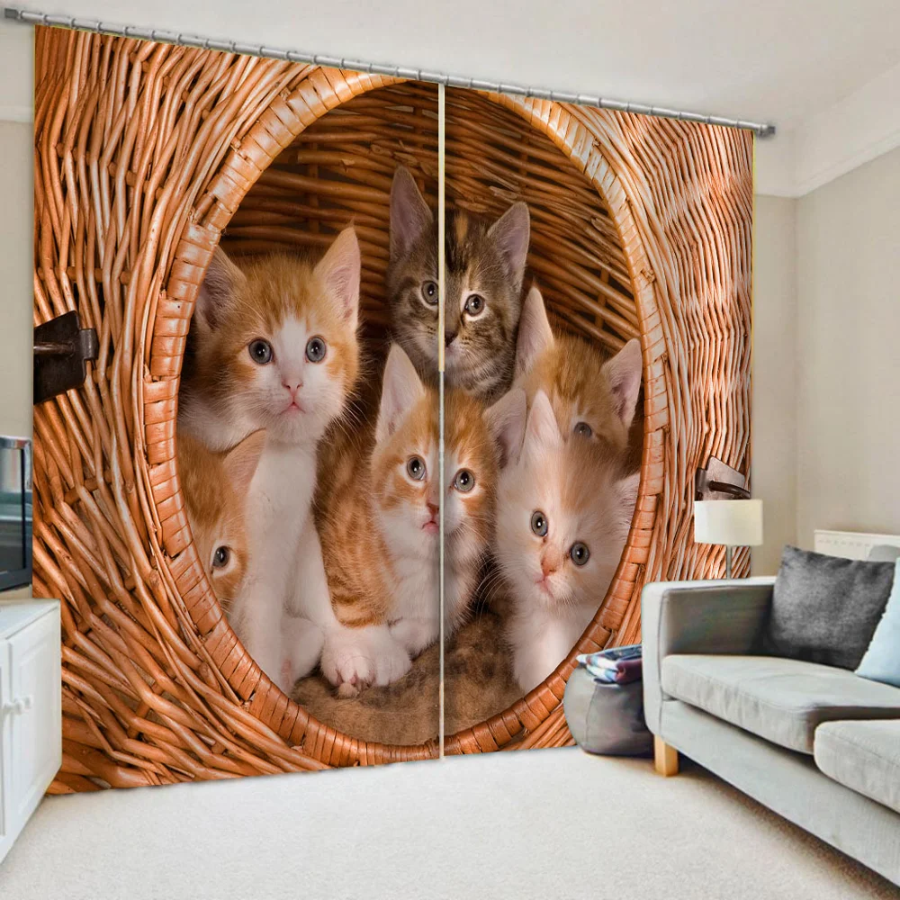 Lovely cat curtains 3d Curtains Blackout for Living Room Kids Bedroom