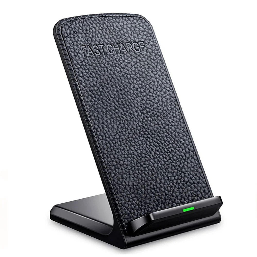 

Leather QI Fast Wireless Charger Dock For IPhone 8 X 8plus XR XS Samsung S10 S10e S9 S8 Note 10 9 Quick Wireless Charging Stand