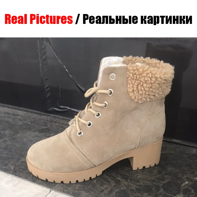 Новинка; Прямая поставка; большие размеры 34-43; нескользящие ботинки на платформе; женские Теплые ботильоны; коллекция года; женская зимняя обувь на среднем каблуке