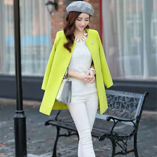 Осеннее и зимнее новое облегающее шерстяное пальто большого размера женское длинное шерстяное пальто - Цвет: Зеленый