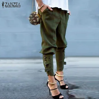 

Vintage Women Pantalon 2019 ZANZEA Military Army Harem Camo Pants Capris Trousers Female Streetwear Buckle Cargo Pants Oversized