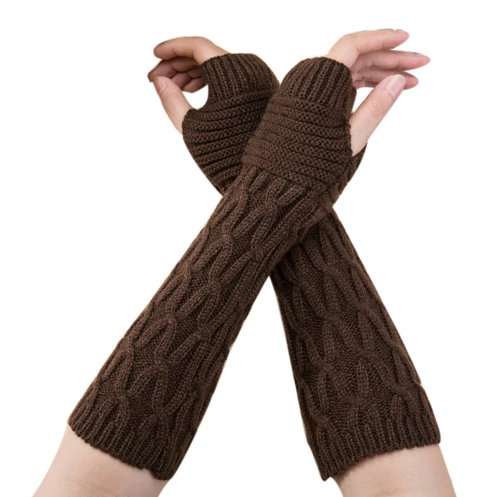 Sleeper# P501 Модные женские зимние теплые вязаные длинные перчатки без пальцев, варежки, одноцветные