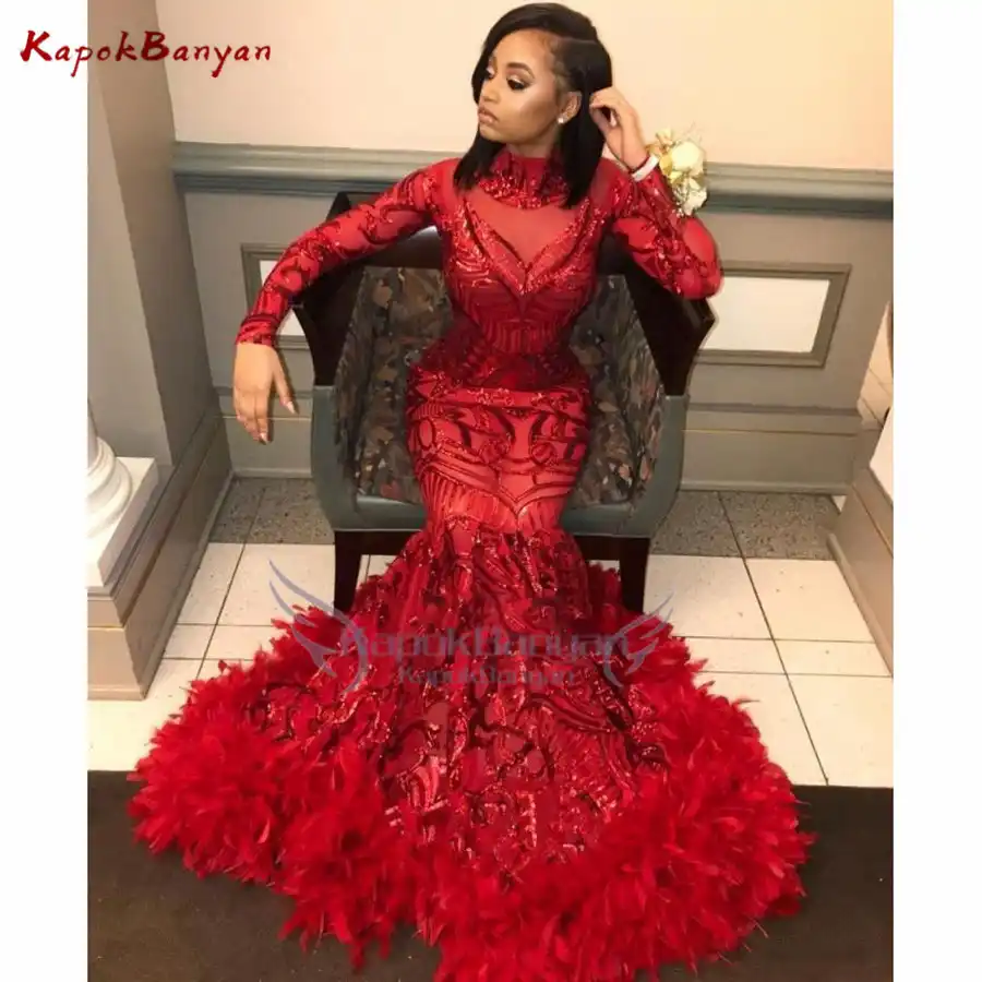 prom dress with feathers on bottom