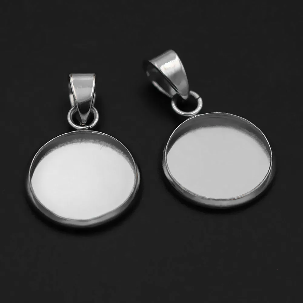 

Stainless Steel Round Bezel tray Bail Pendant Settings Glass Cabochon Base Findings DIY Handmade Crafts Jewelry Accessories