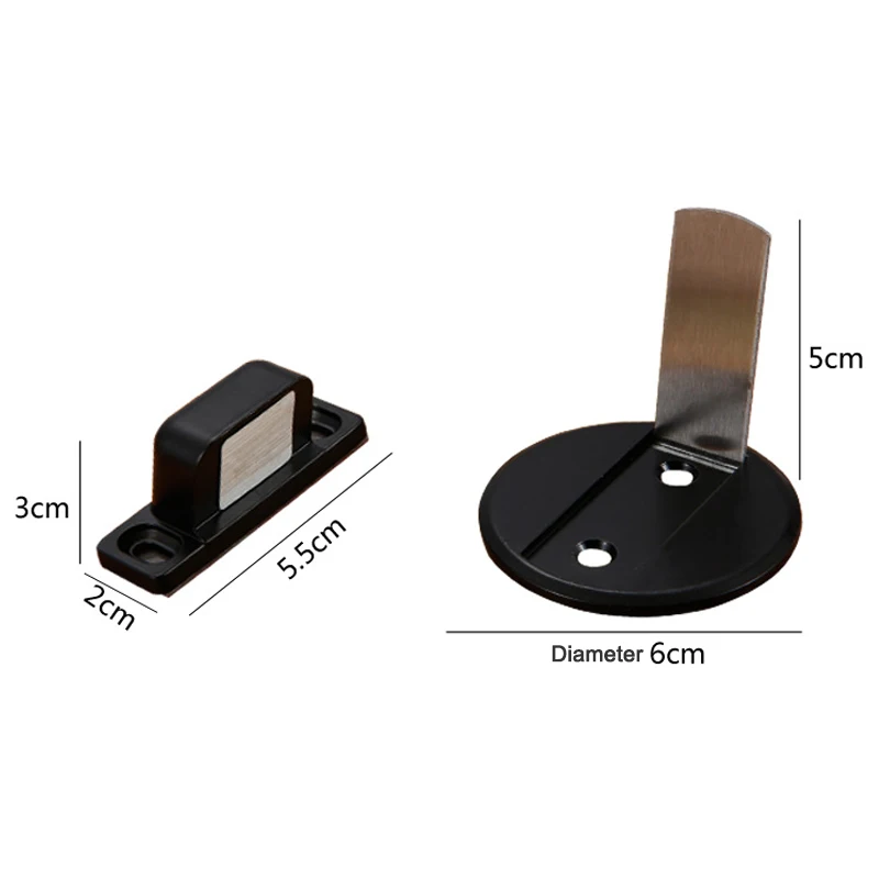 AOBT Black Stainless Steel Magnetic Door Stopper Hidden Door Holders Floor Mounted Nail-free