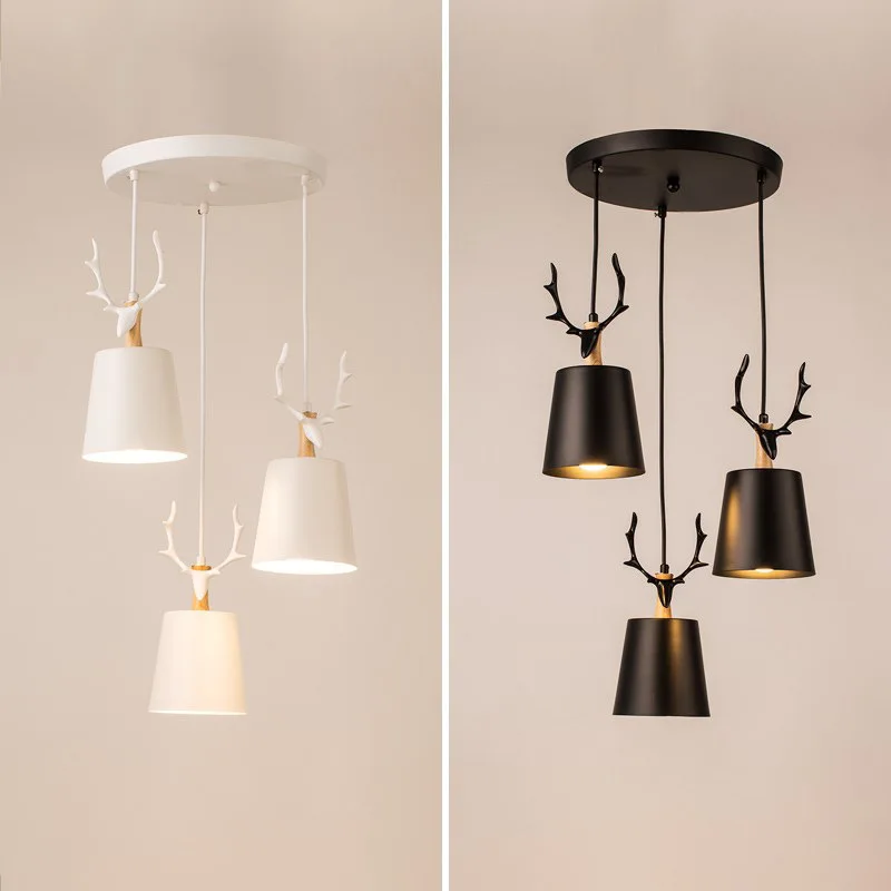 

Northern European-Style Restaurant Chandelier Three Head Minimalist Modern Dining Room Lamps Wood Iron Art Library Bedroom Creat