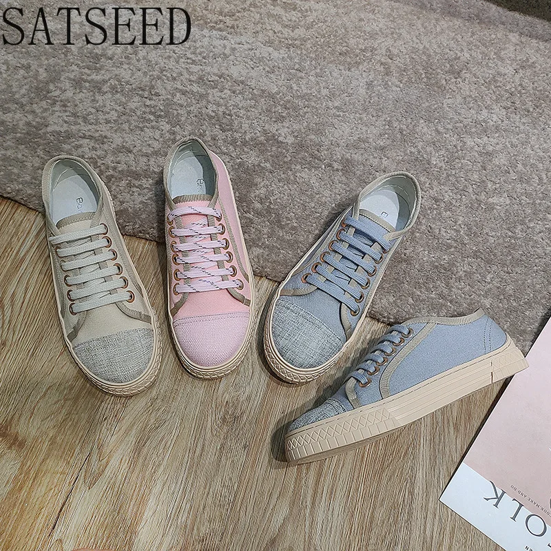 Shoes Women 2020 New Woven Style Canvas Shoes Female Wild Casual Shoes Low-top Shoes Lace-up Shoes Women Shoes