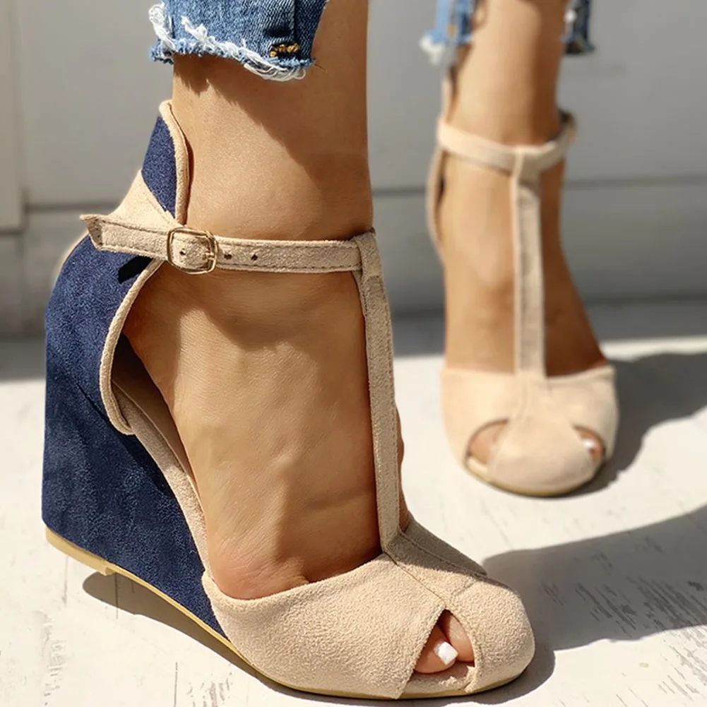 

Karinluna 2020 Dropship Women Shoes Woman Top Quality Elegant Wedges High Heels Summer T-strap Sandals Female