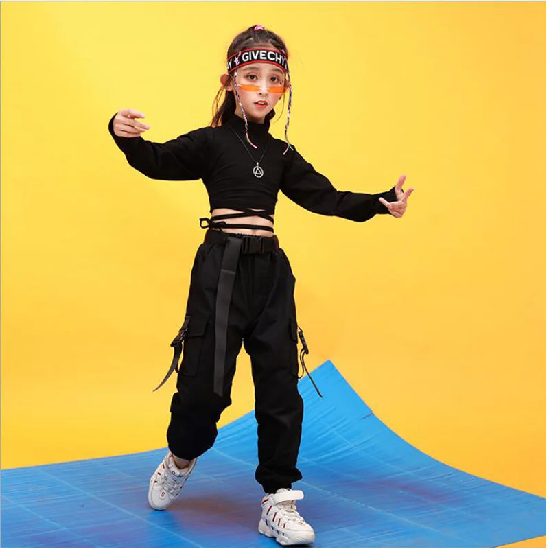 Girl dance costume children costumes children hip hop clothing sweatshirt black shirt top crop casual pants for girl jazz dance costume ballroom dancing clothes