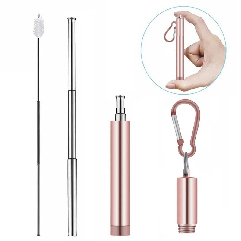 1pack rose gold A Портативный соломинки многократного использования складной стакан соломы с щеткой Бар инструменты для путешествий Телескопическая из нержавеющей стали питьевой соломы - Цвет: 1pack rose gold A