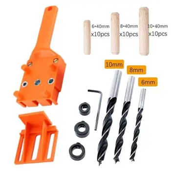 

Wood Doweling Jig ABS Handheld Pocket Hole Jig 6/8/10mm Drill Bit Hole Puncher 28TC