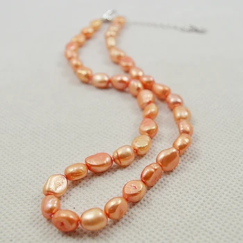 

New Women Jewelry 9x10mm Orange Pearl Baroque Beads Handmade Choker Necklace Heart Clasp Real Natural Freshwater Pearl Gift