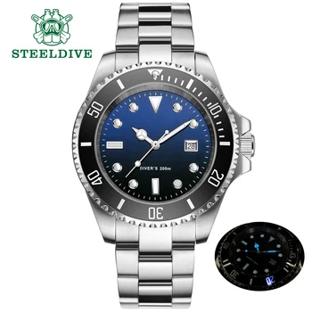 

STEELDIVE 44mm Black Blue Sterile Dial Aluminum Bezel Luminous 200M Water Resistance Miyota Quartz Movement Men's Diving Watch
