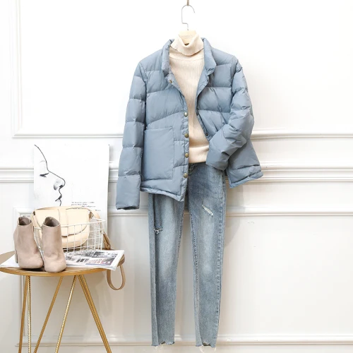 Blue AYUNSUE, короткий ультра легкий пуховик, женский, на осень и зиму, белый утиный пух, пуховик, куртки, Daunenjacken Damen SM1902 KJ3615 - Цвет: Blue