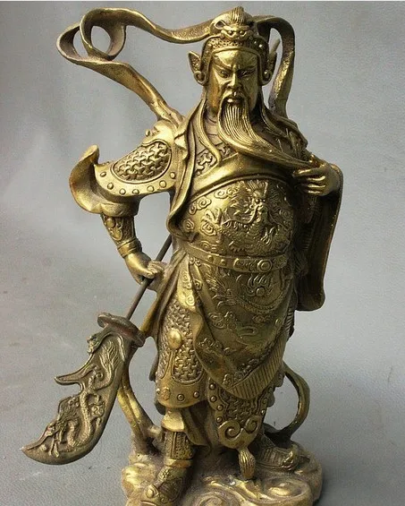 YM 321 " Китайский дракон из латуни воин Guan Gong GuanYu держать Broadsword Ростовая статуя