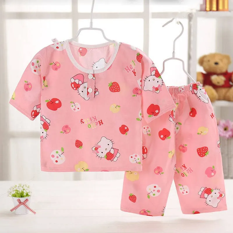 Летние Детские Bourette Pyjamas комплект нижнего белья для детей короткий рукав, из вельвета, для мальчика Детский жакет из денима для девочки; хлопковая Шелковая пижама из искусственного хлопка Кондиционер Hom