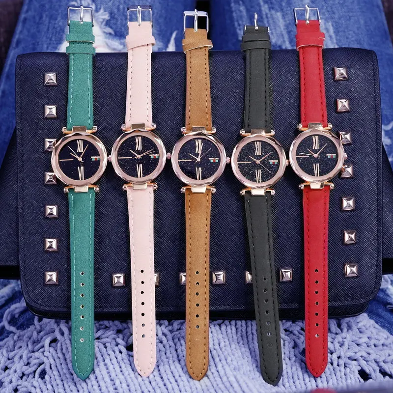 

Simple Watches Women Luxury Fashion Starry Sky Luminous Leather Quartz Wrist Watch Best Gift Ladies Dress Clock relogio feminino